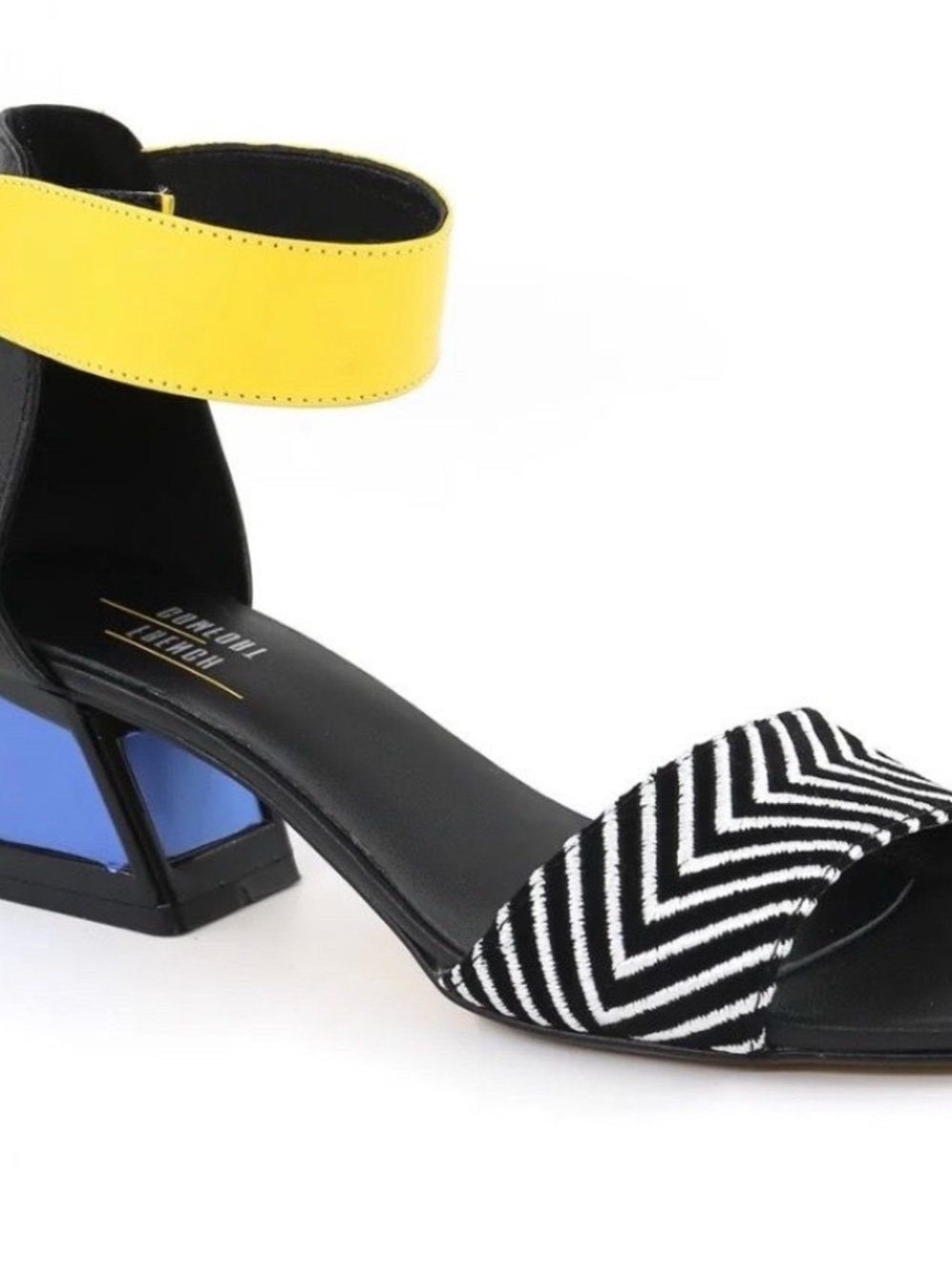 Pretty Yellow Ankle-Strap Heel with Black & White Chevron Toe